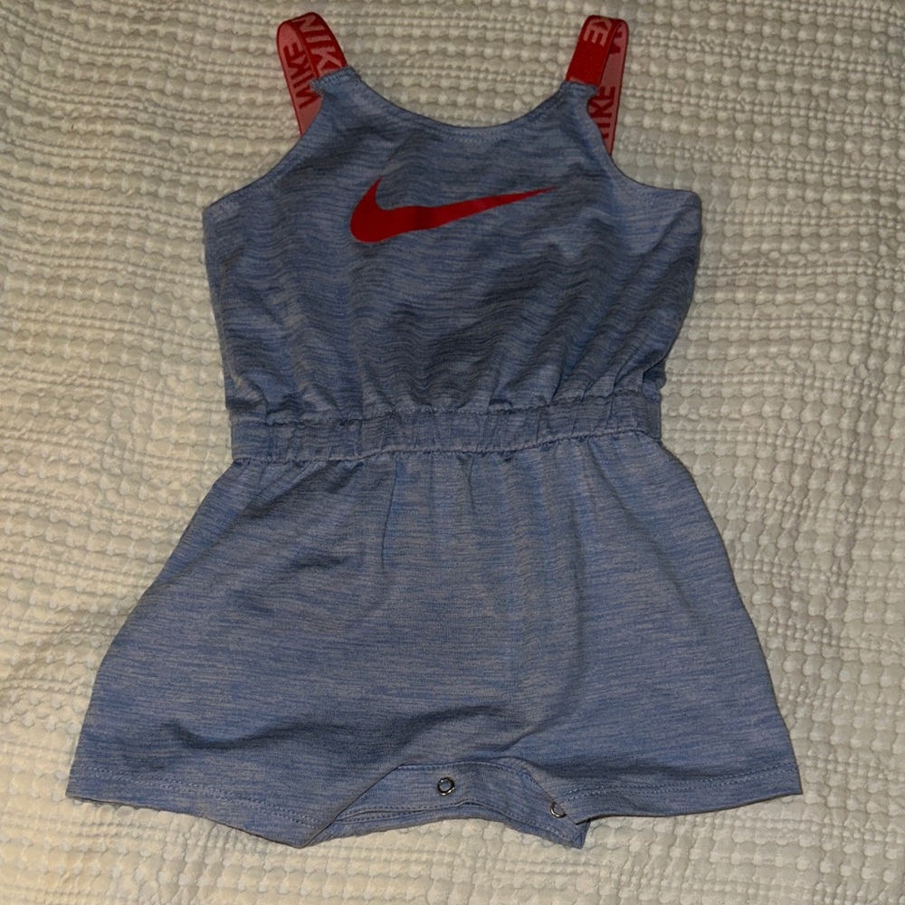 Nike Blue Girls Romper with Red Swoosh and Red Straps